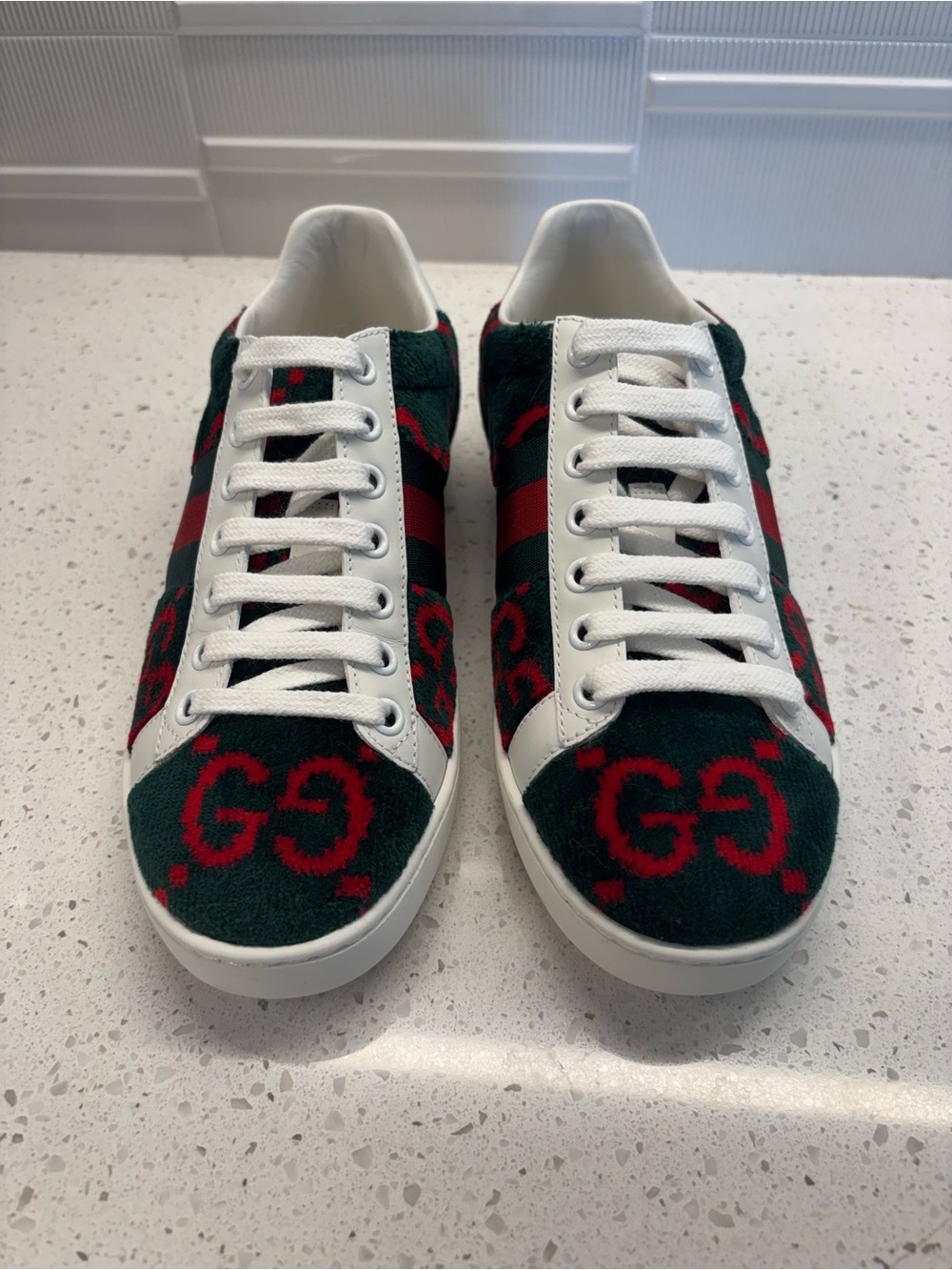 Green & Red Velvet GG Ace Sneakers - Picture 8 of 11